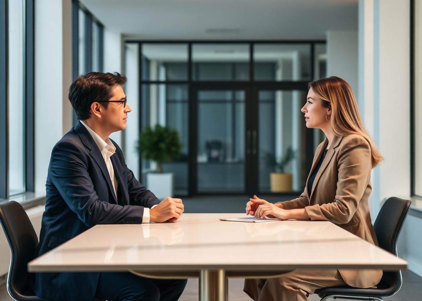 Two professionals in a focused, trusting conversation